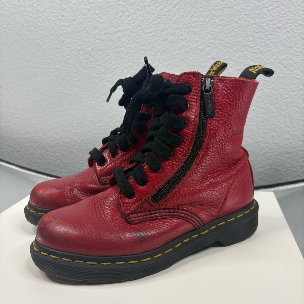 Doc Martens Red Leather Zippered Boots - Picture 2 of 11